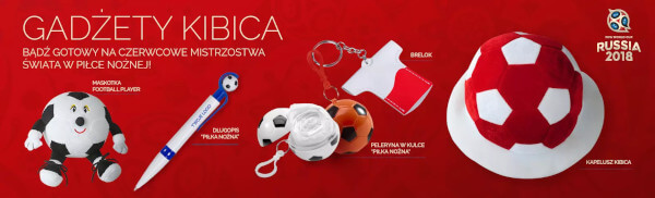 Kapelusz kibica z logo, biało-czerwony brelok reklamowy, długopis Piłka nożna z Twoim logiem